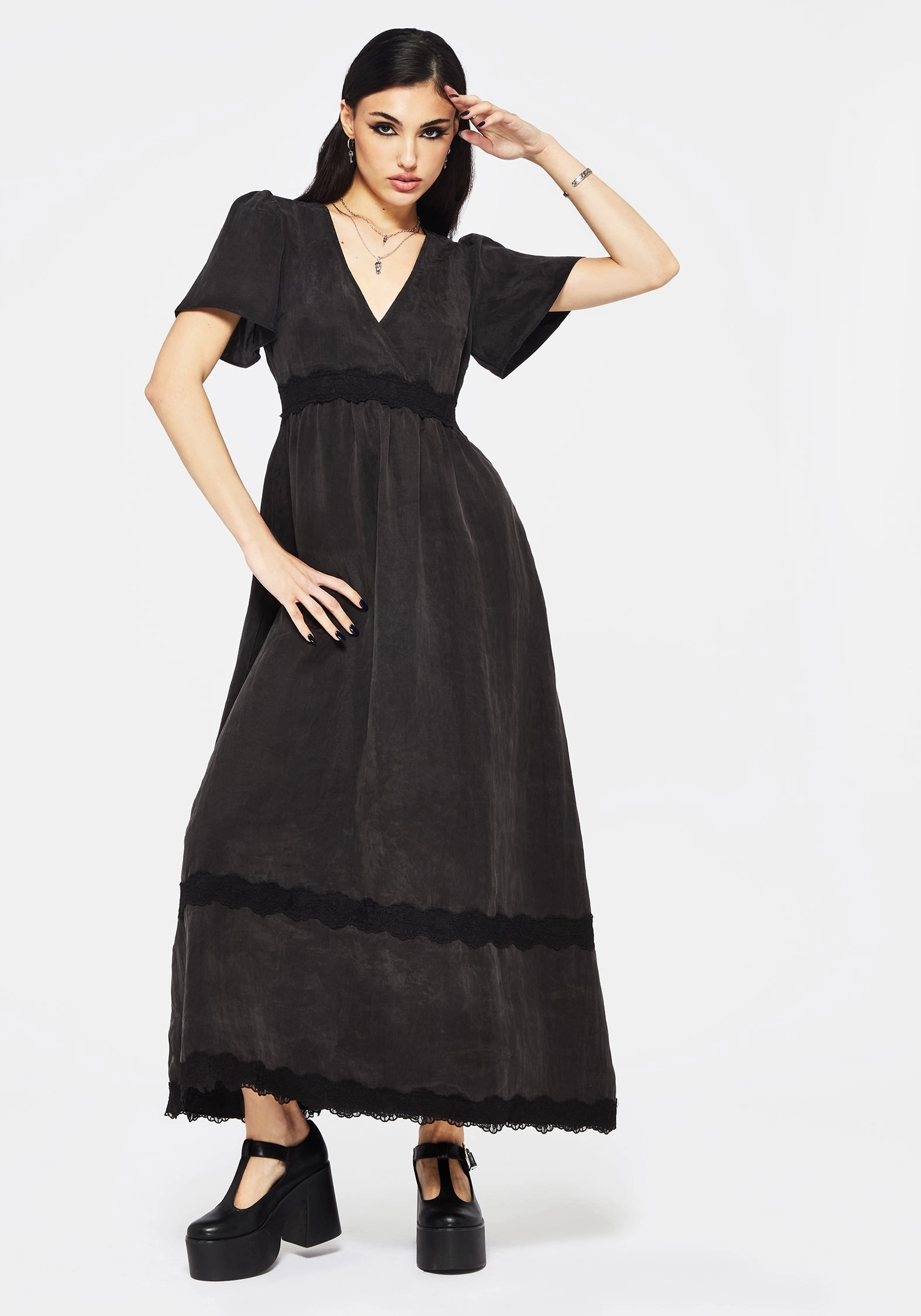 Maeve Lyocell Blend Lace Detail Maxi Dress