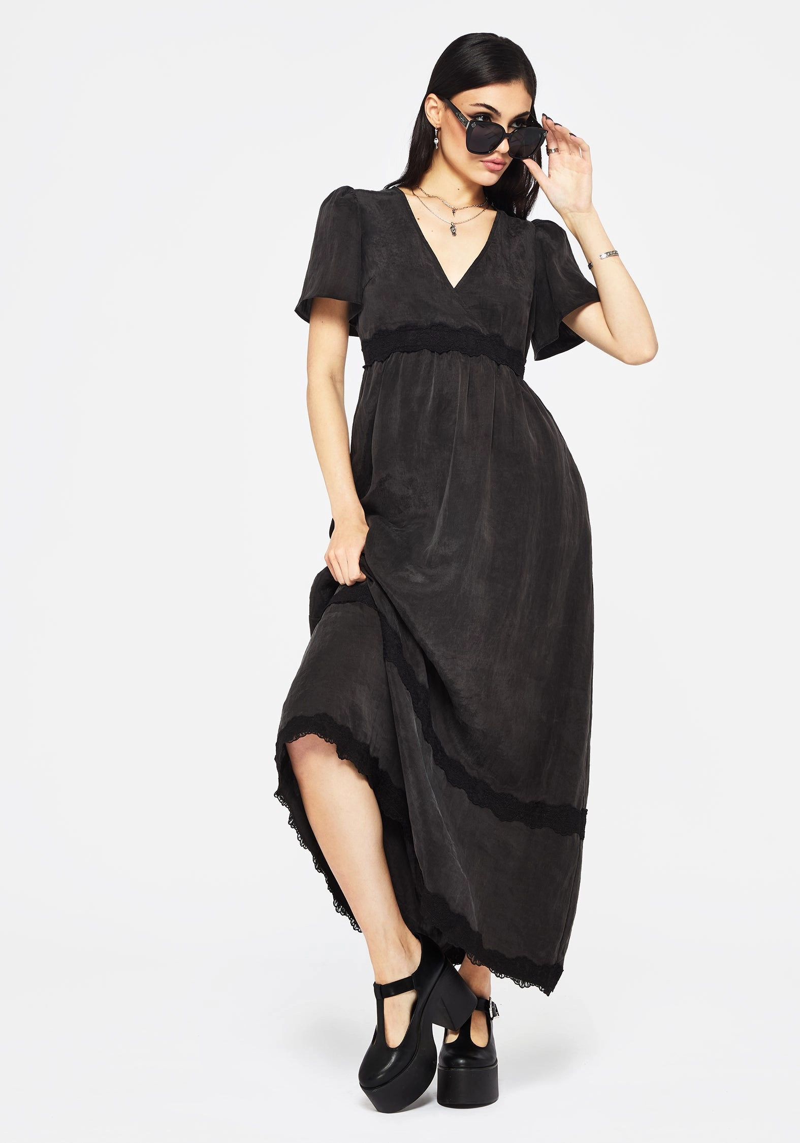 Maeve Lyocell Blend Lace Detail Maxi Dress Dresses Womens - women's dresses clearance
