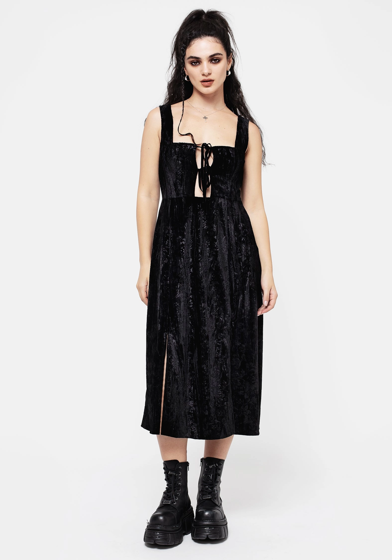 Maggie Tie Front Apron Midi Dress