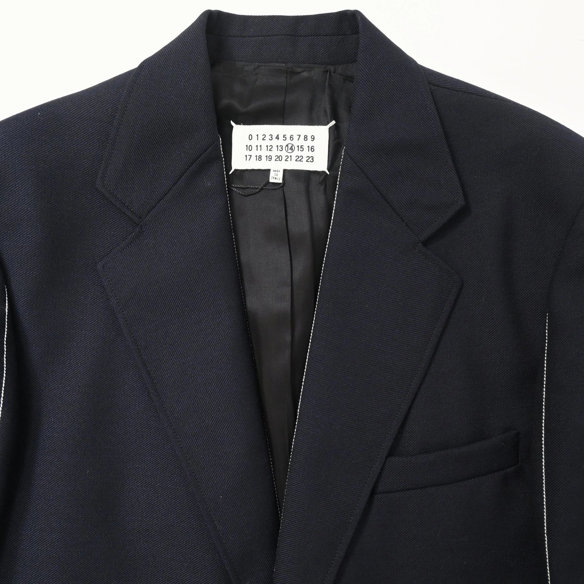 Maison Margiela Visible Stitch Blazer in Navy Blue Wool