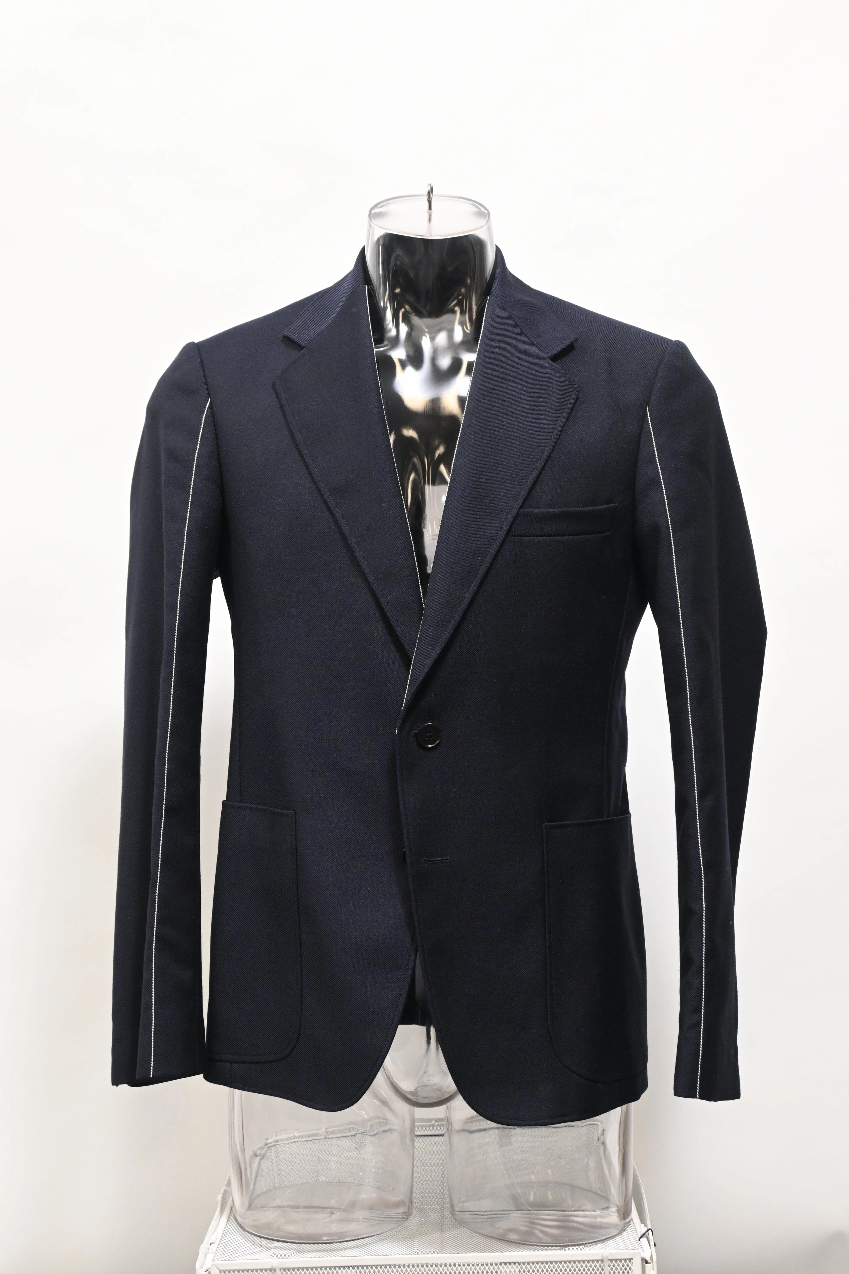 Maison Margiela Visible Stitch Blazer in Navy Blue Wool