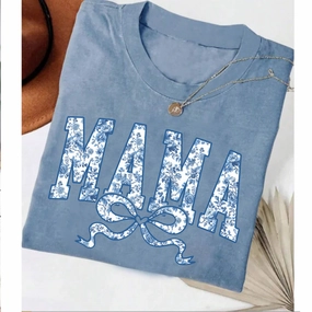 Mama Blue Floral Coquette Bow Oversized T-Shirt Holiday Collection - vacation wear sale