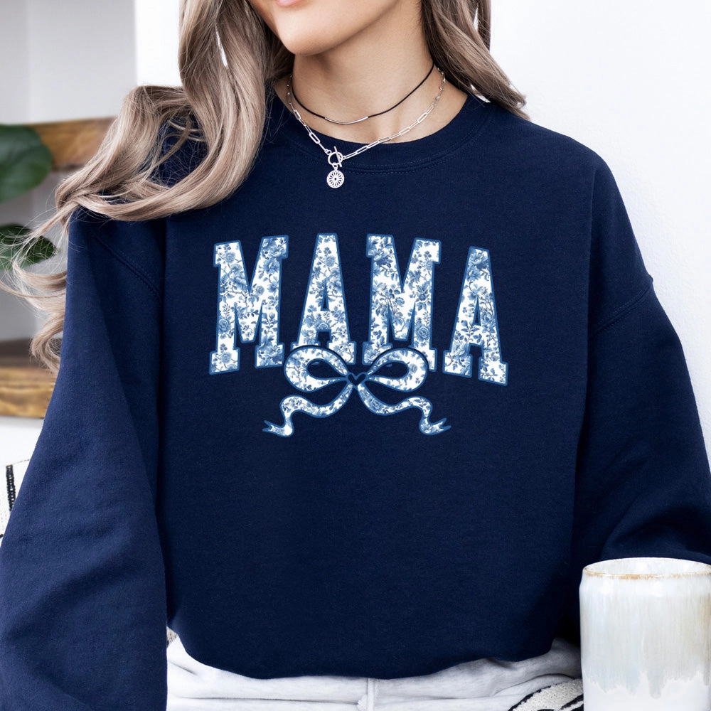 Mama Blue Floral Coquette Bow Sweatshirt Holiday Collection - vacation wear sale