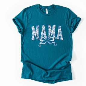 Mama Blue Floral Coquette Bow T-Shirt Holiday Collection - vacation wear sale