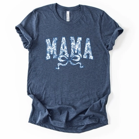 Mama Blue Floral Coquette Bow T-Shirt Holiday Collection - vacation wear sale