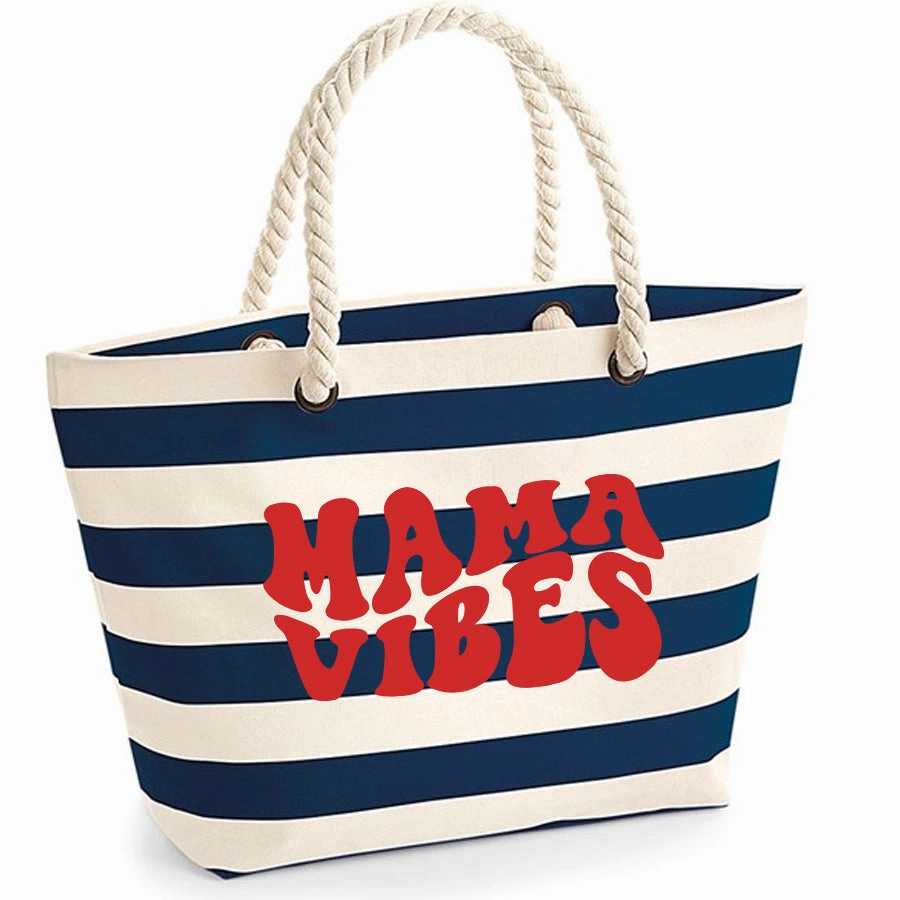 Mama Vibes Striped Nautical Beach Bag Holiday Collection - holiday outfits clearance