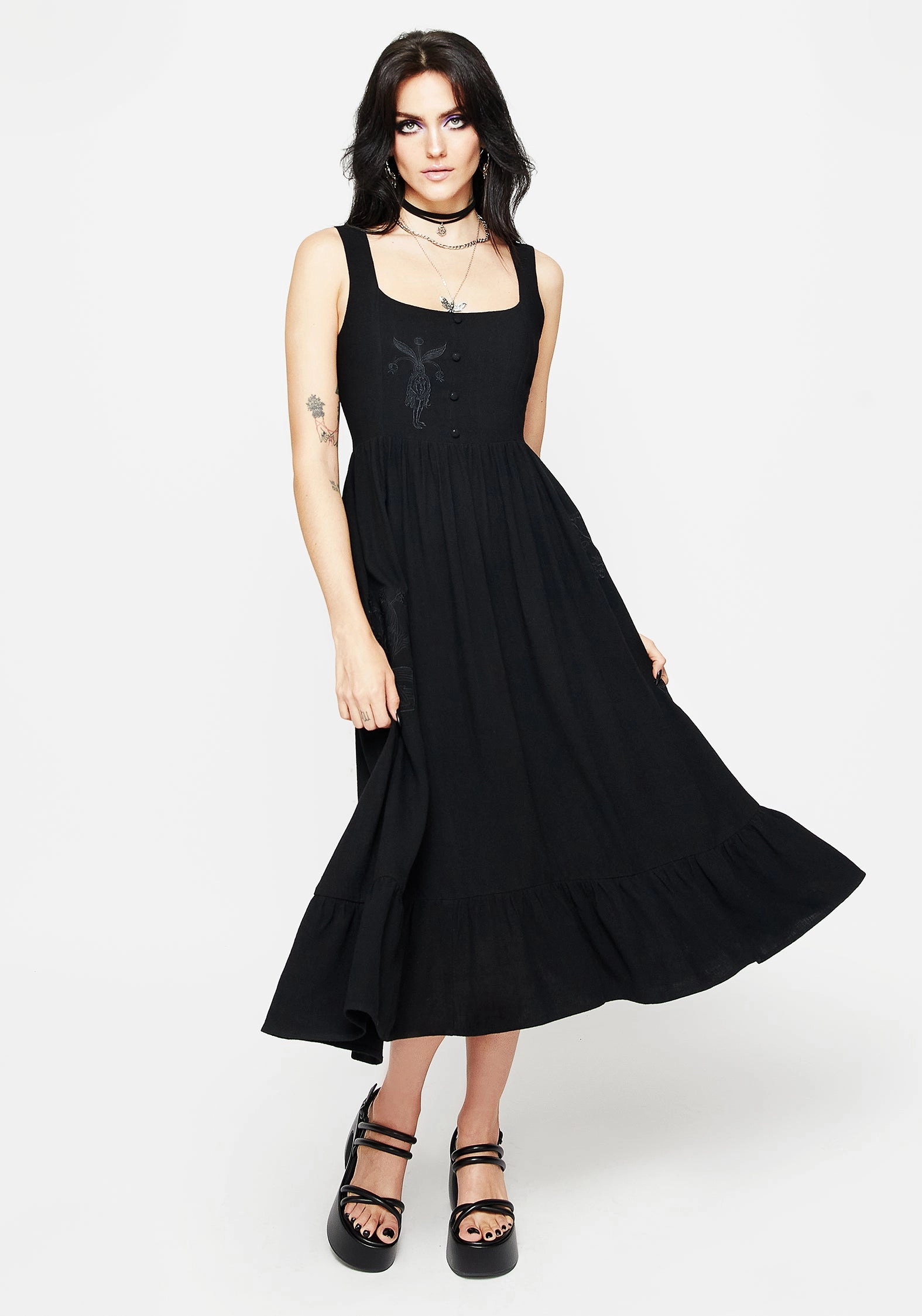Mandrake Linen-Blend Embroidered Midi Dress Dresses Womens - women's dresses clearance