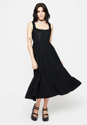 Mandrake Linen-Blend Embroidered Midi Dress Dresses Womens - women's dresses clearance