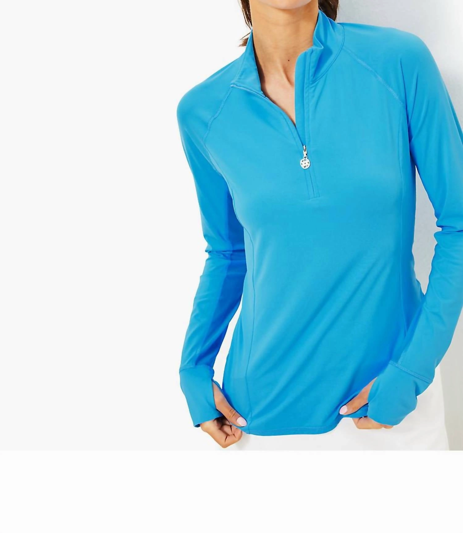 Marion Mesh Panel Half Zip Pullover In Lunar Blue
