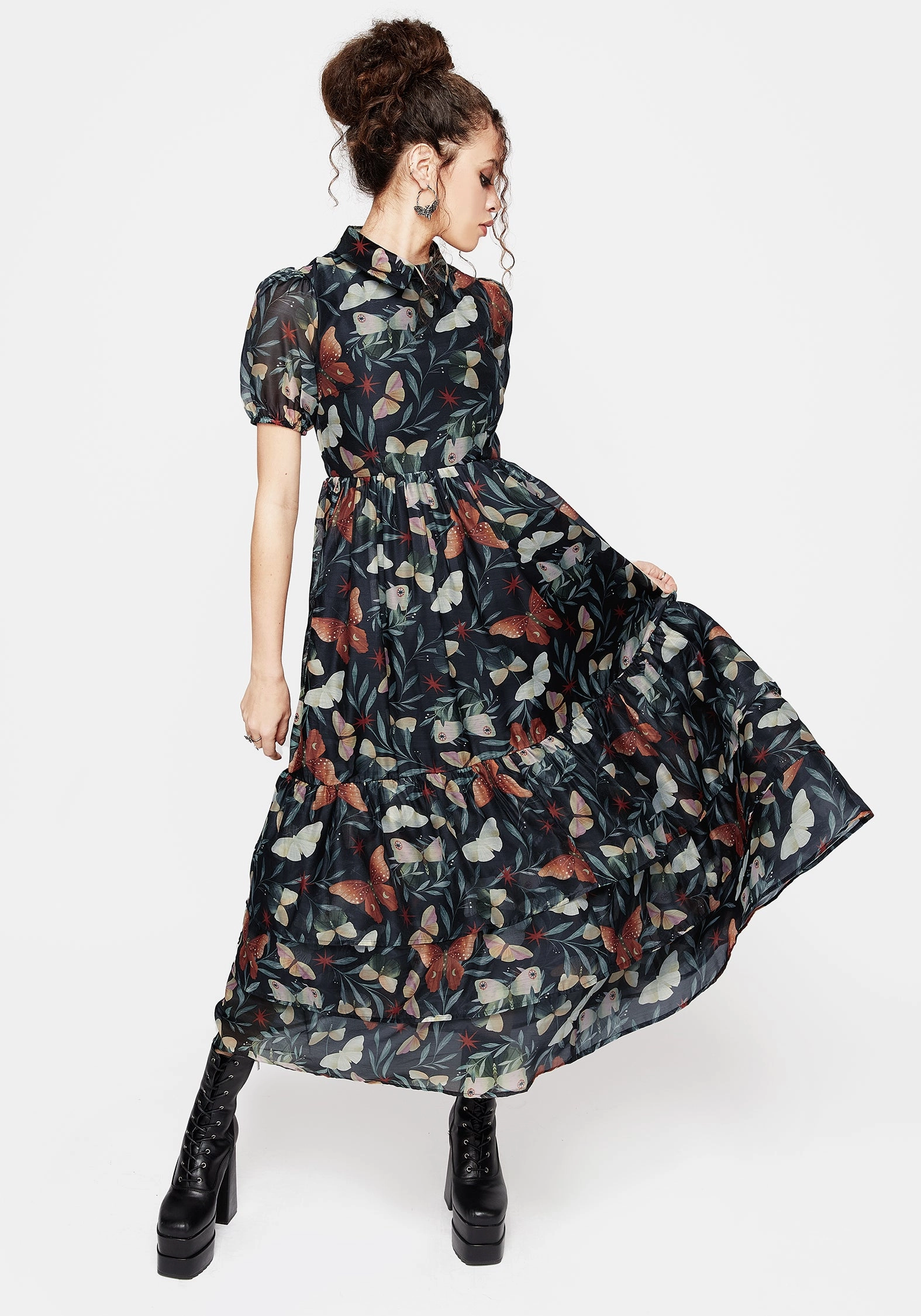 Mariposa Puff Sleeve Organza Maxi Shirt Dress Dresses Womens - women's dresses clearance