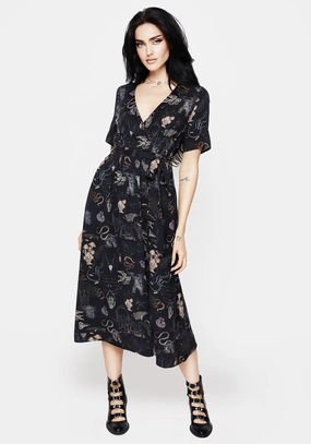 Maudeline Victoriana Print Eco-Viscose Midi Wrap Dress Dresses Womens - women's dresses clearance