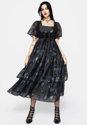 Maudeline Victoriana Print Layered Organza Midaxi Dress Dresses Womens - women's dresses clearance