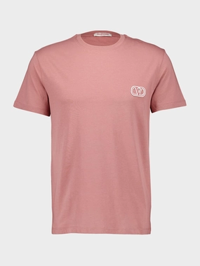 Mauve Cotton T-shirt with VLogo Patch Tops Mens - flannel shirts