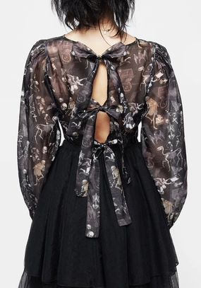Melancholia Puff Sleeve Tie Back Organza Crop Top Tops Womens - women's blouses clearance