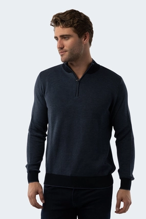 Melange Dark Indigo Quarter Zip chunky knit discount