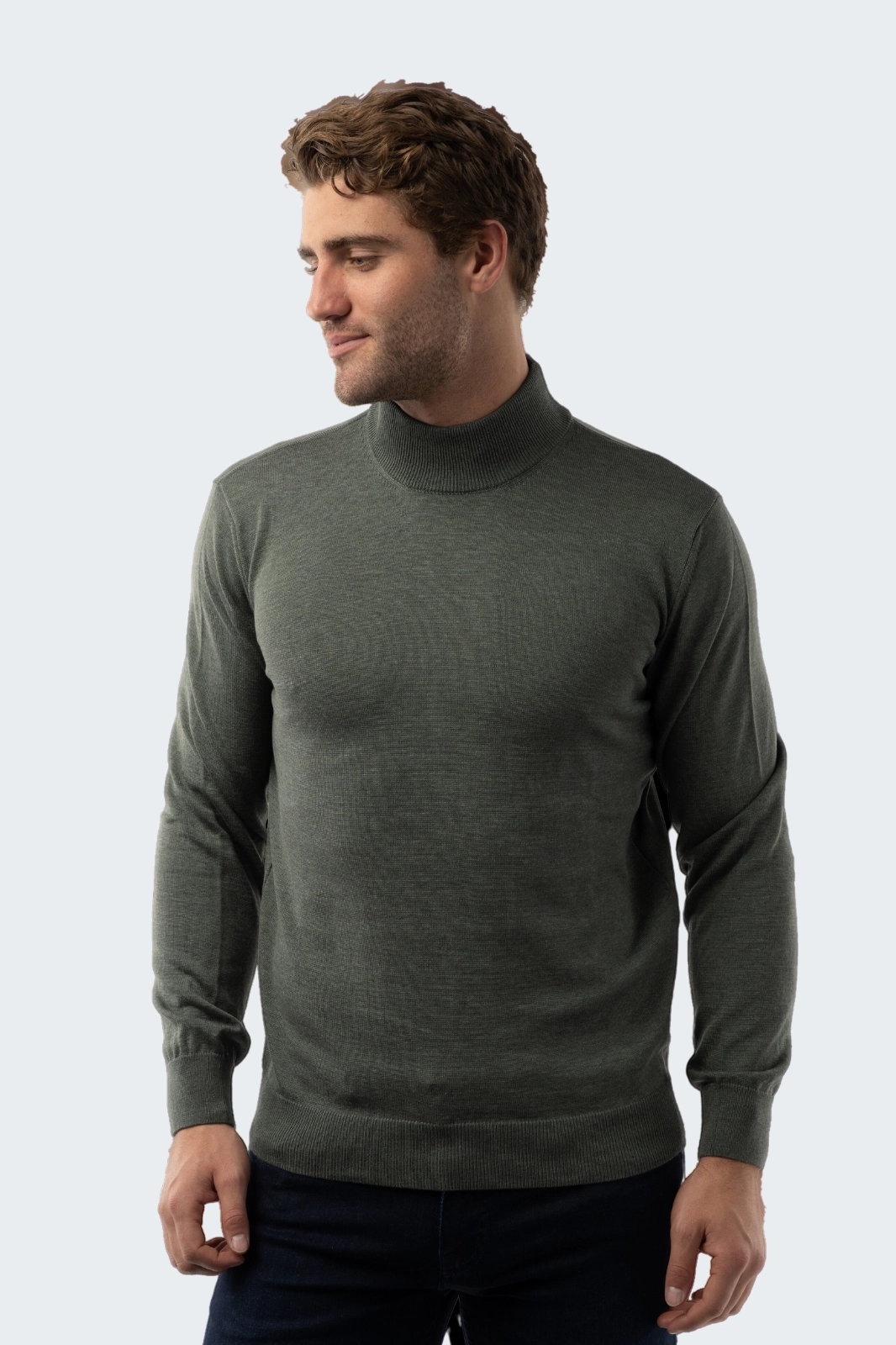 Melange Khaki Mockneck Sweater chunky knit discount