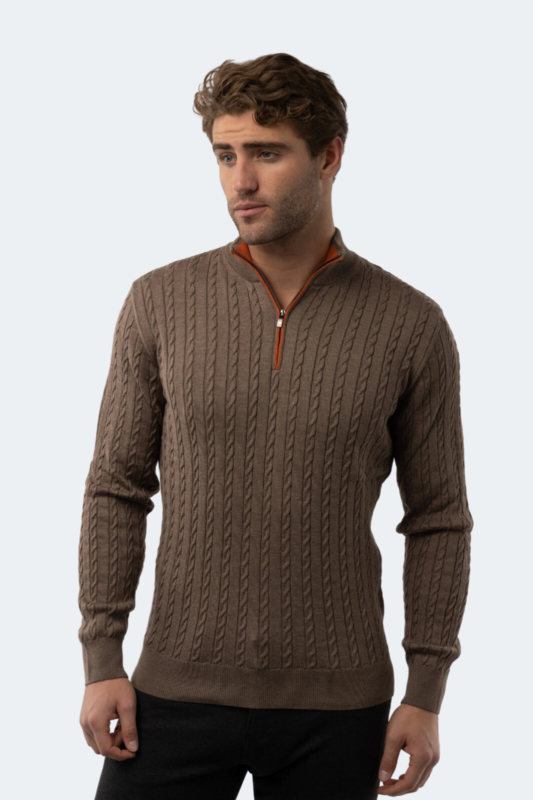 Melange Mink Knit Quarter Zip chunky knit discount