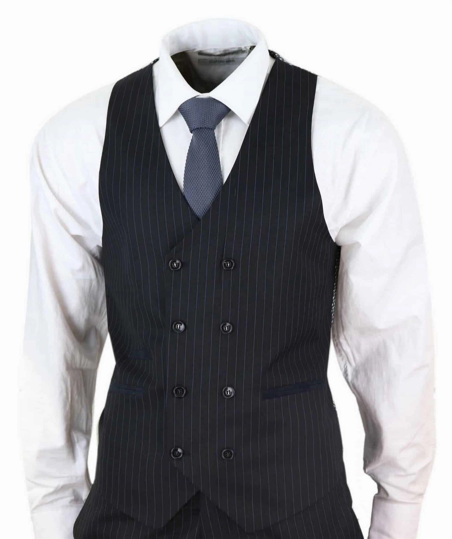 Men's 3 Piece Black Pinstripe Retro Suit