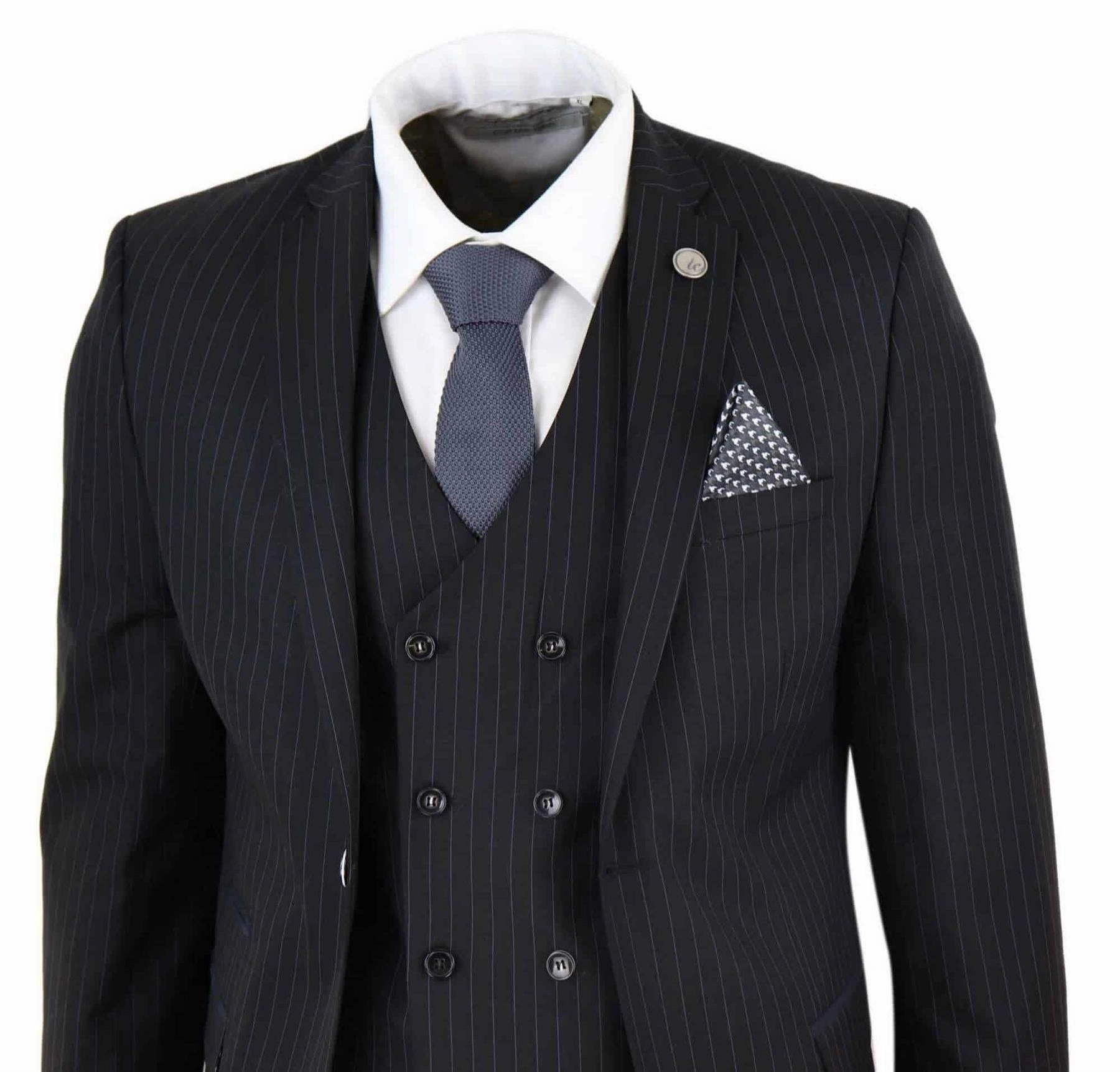 Men's 3 Piece Black Pinstripe Retro Suit