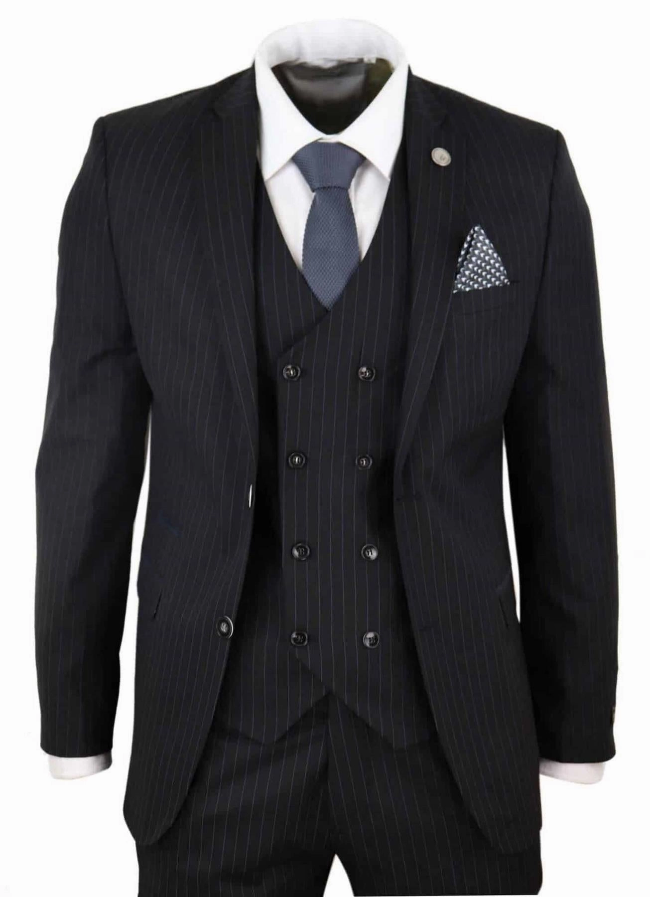 Men's 3 Piece Black Pinstripe Retro Suit
