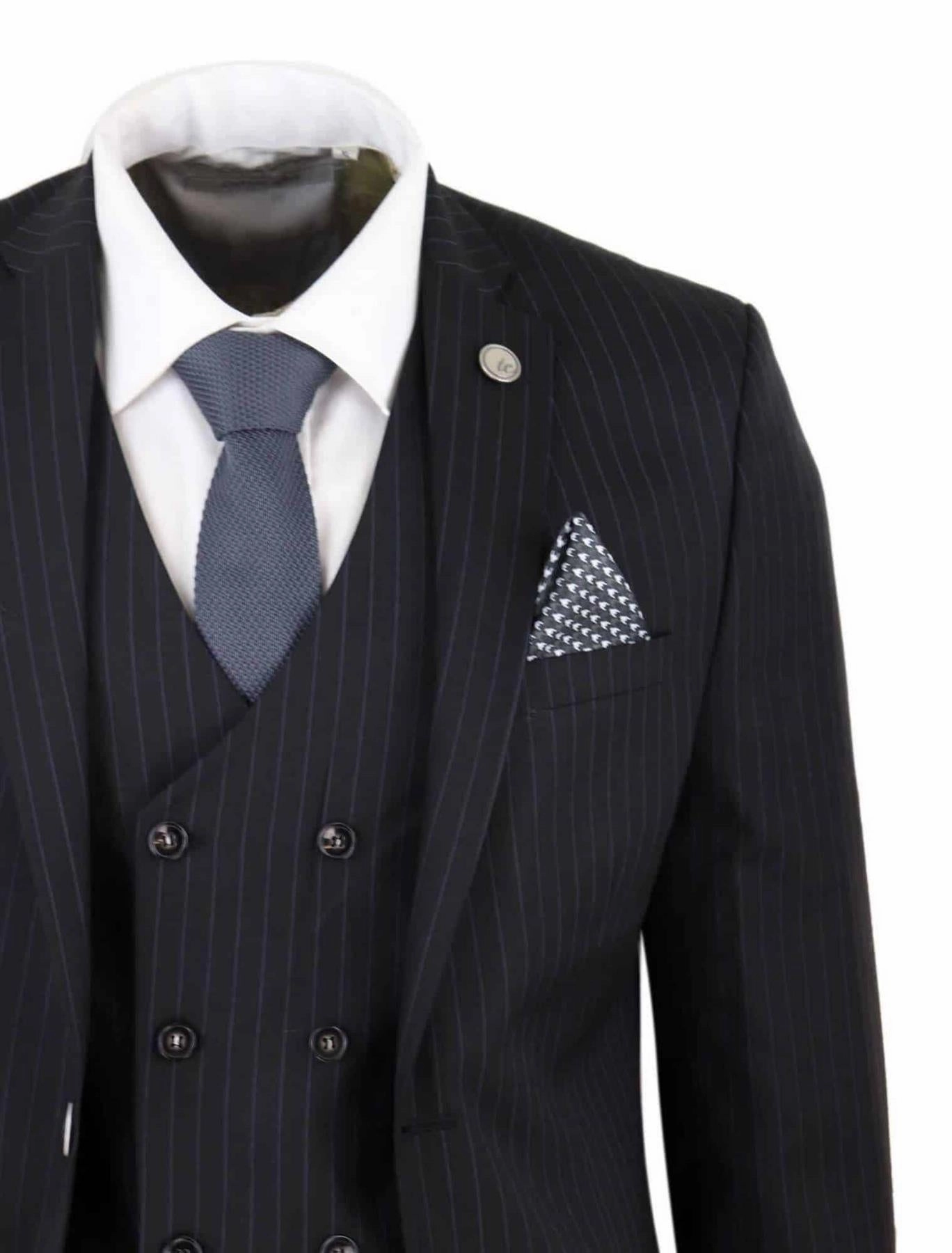 Men's 3 Piece Black Pinstripe Retro Suit