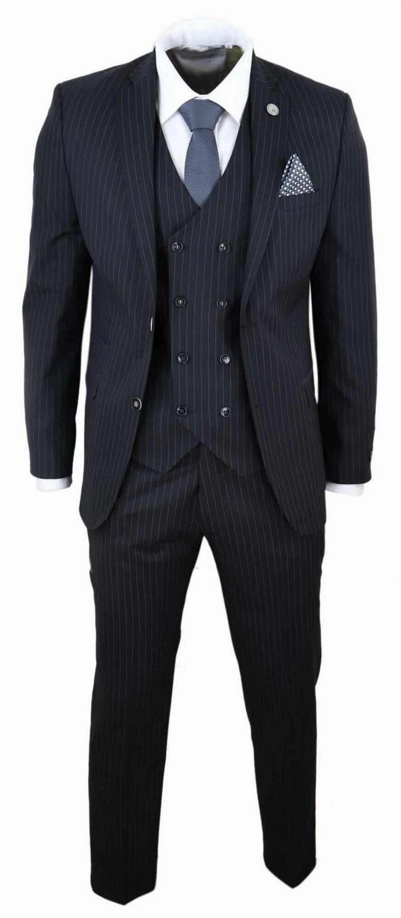 Men's 3 Piece Black Pinstripe Retro Suit