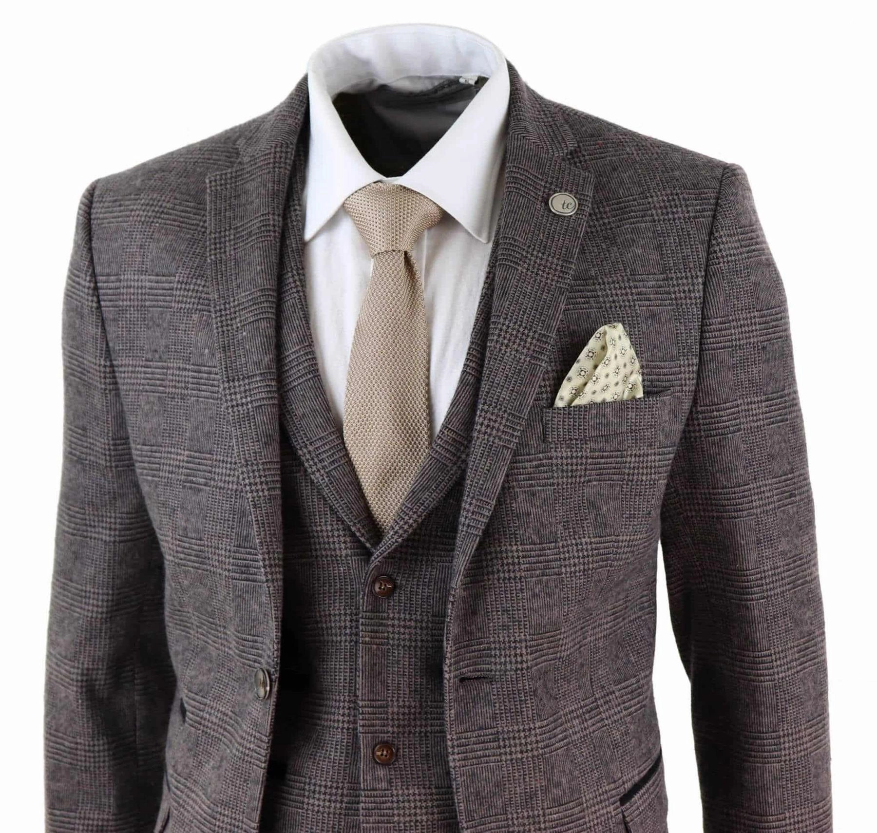 Men's 3 Piece Brown Herringbone Tweed Suit