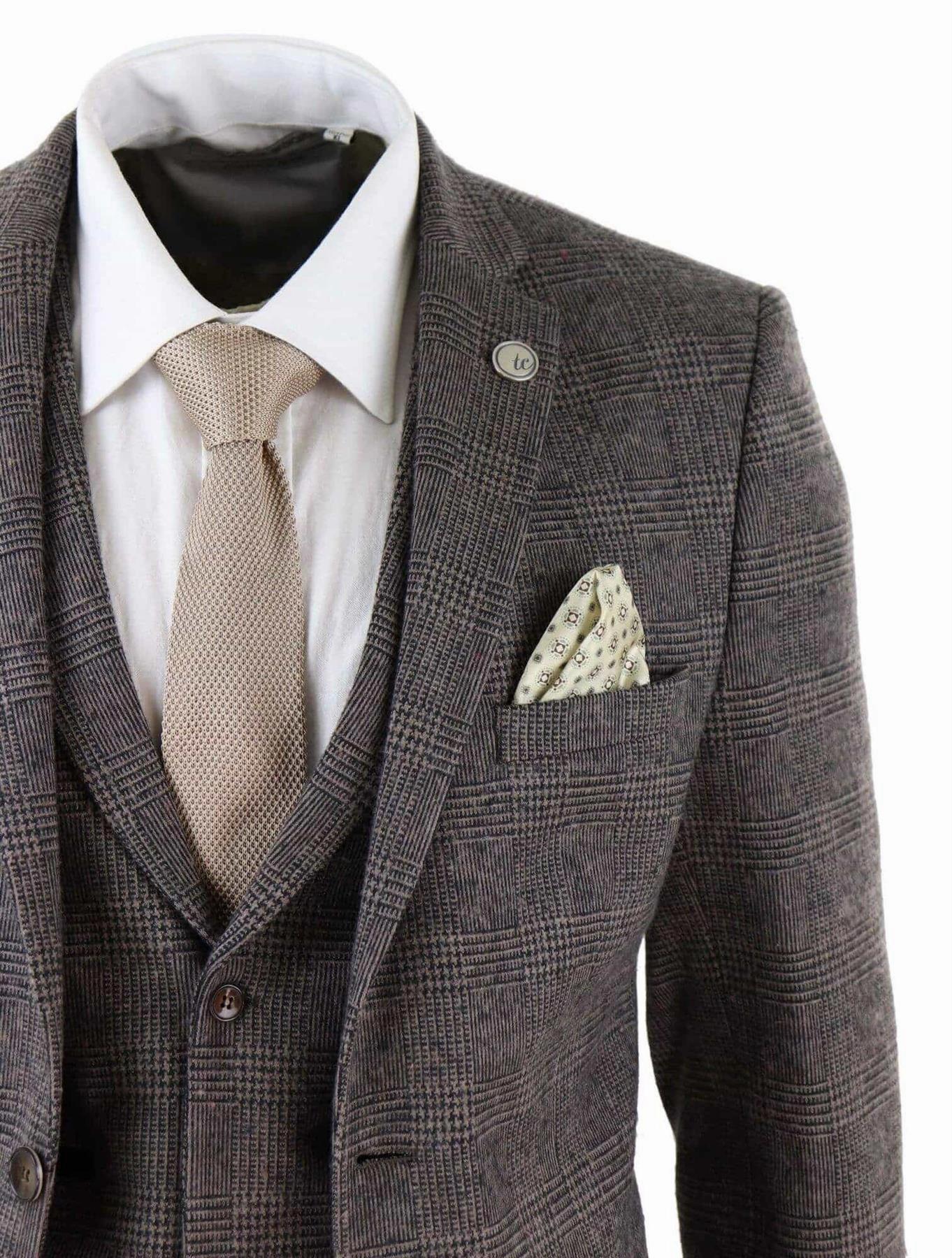Men's 3 Piece Brown Herringbone Tweed Suit