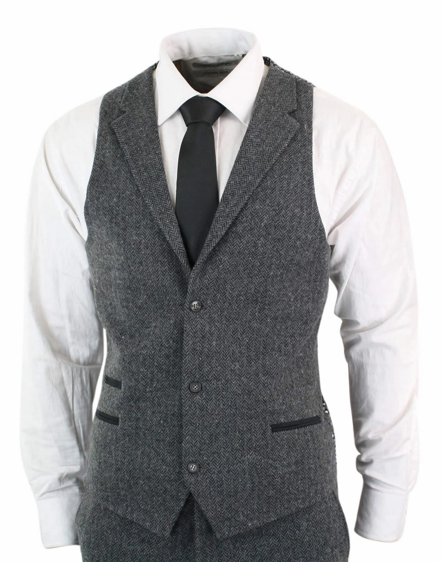 Men's 3 Piece Charcoal Grey Herringbone Tweed Suit