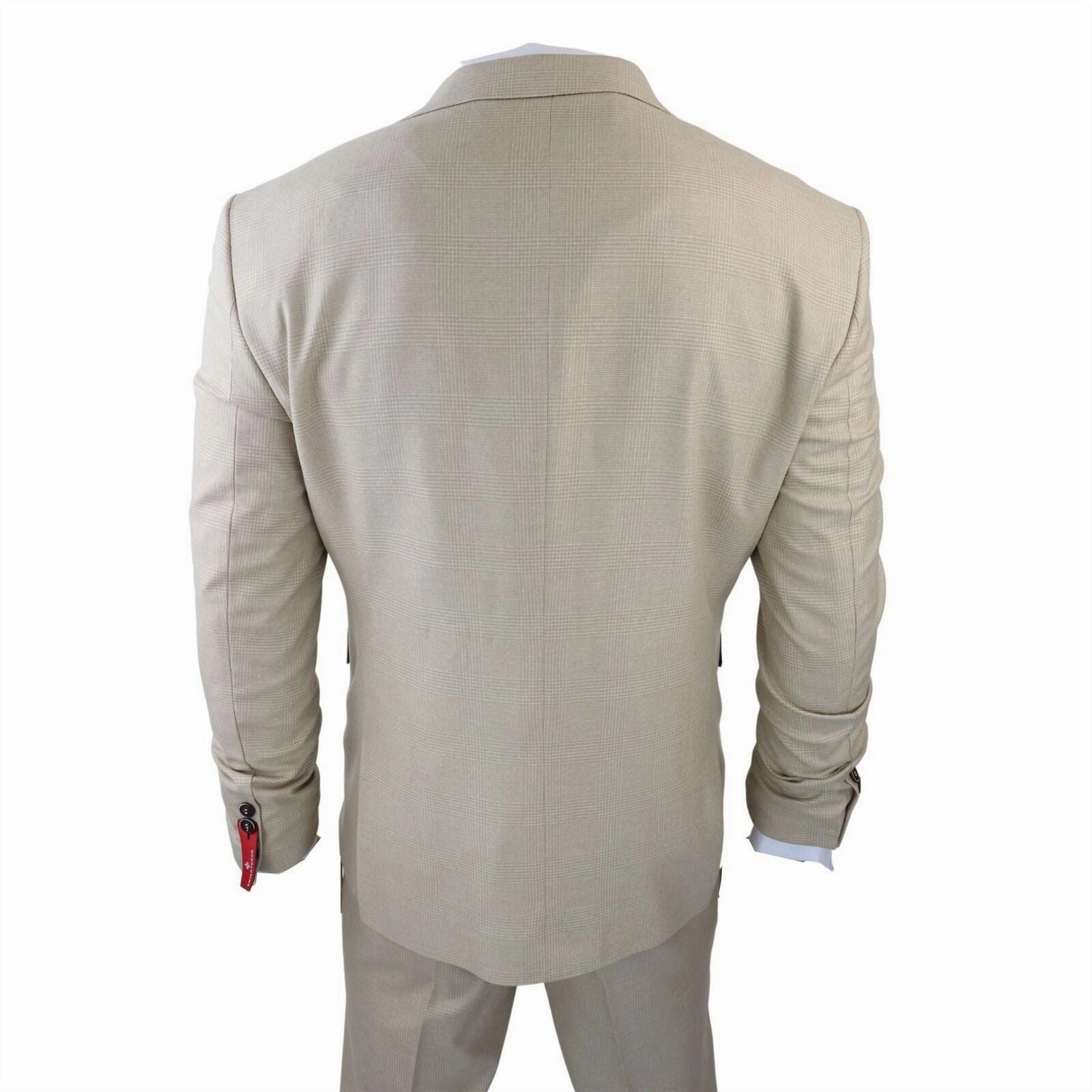 Men's 3 Piece Cream Prince Of Wales Check Suit