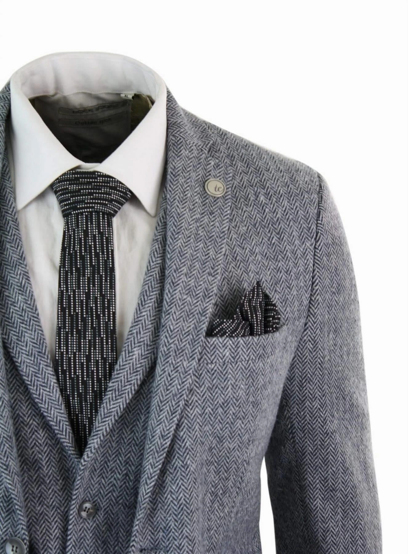 Men's 3 Piece Grey Herringbone Tweed Suit