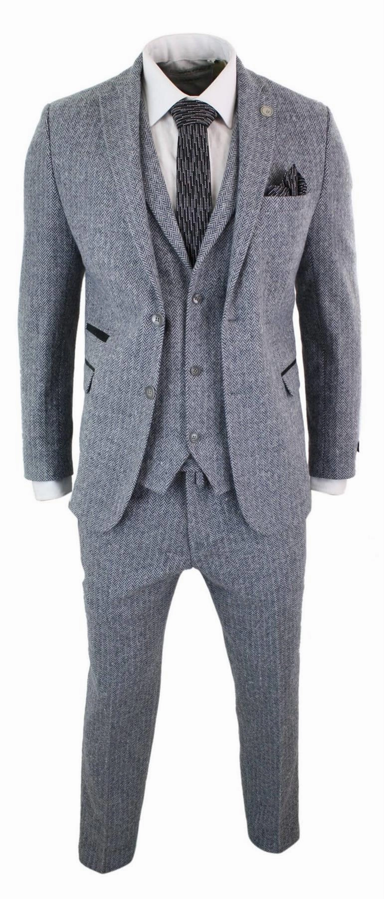 Men's 3 Piece Grey Herringbone Tweed Suit