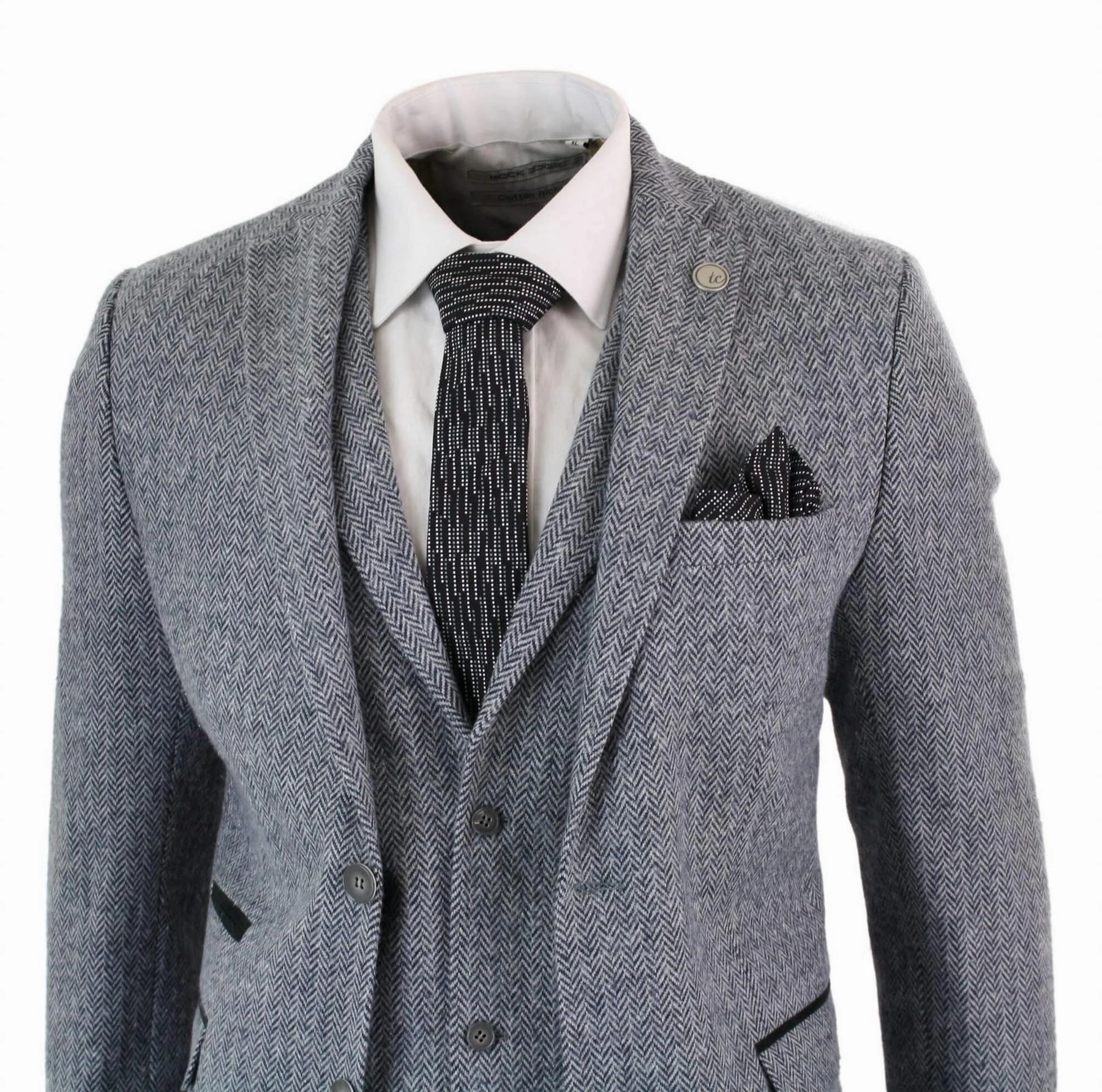 Men's 3 Piece Grey Herringbone Tweed Suit
