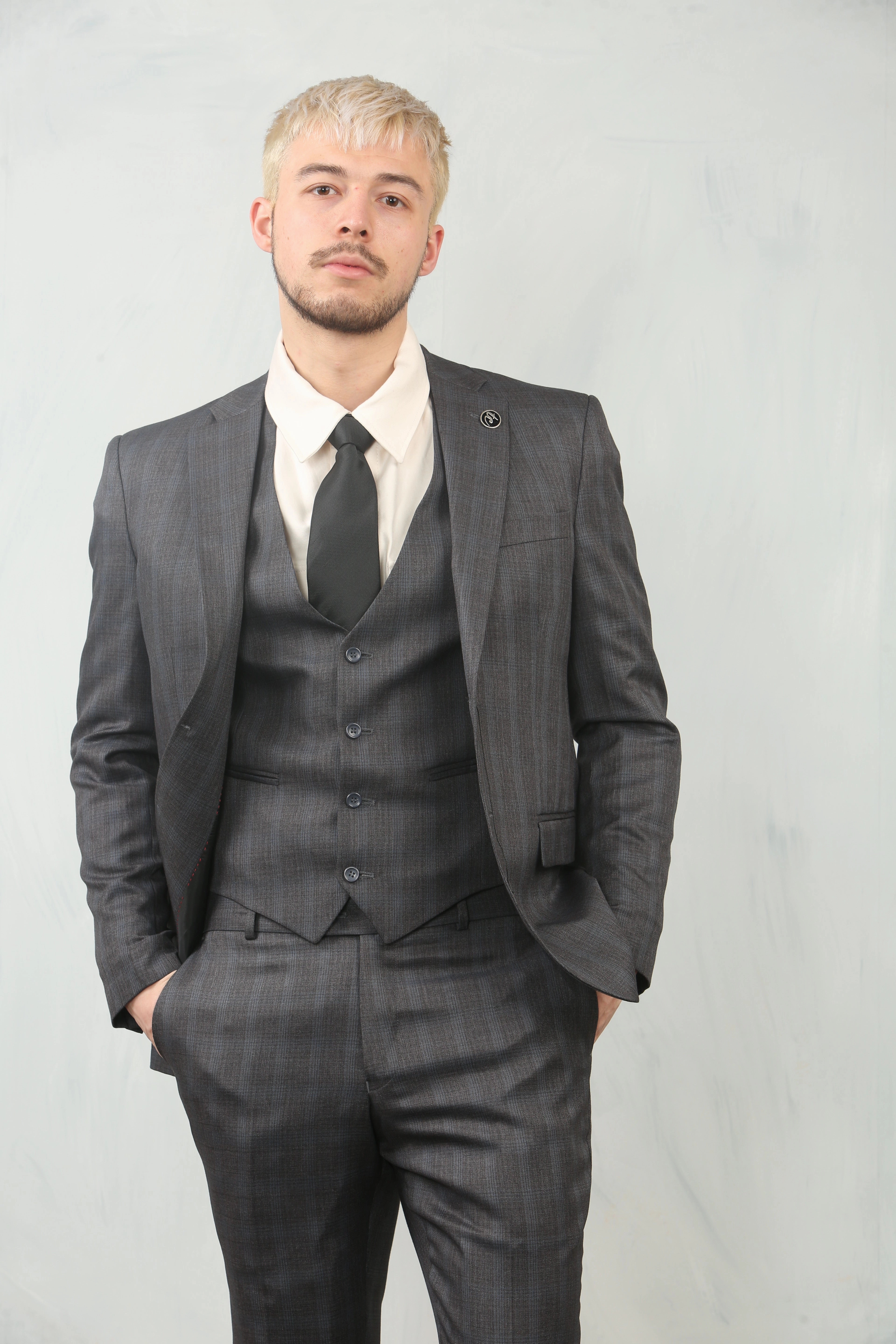 Men's 3 Piece Prince Of Wales Charcoal Suit Workwear