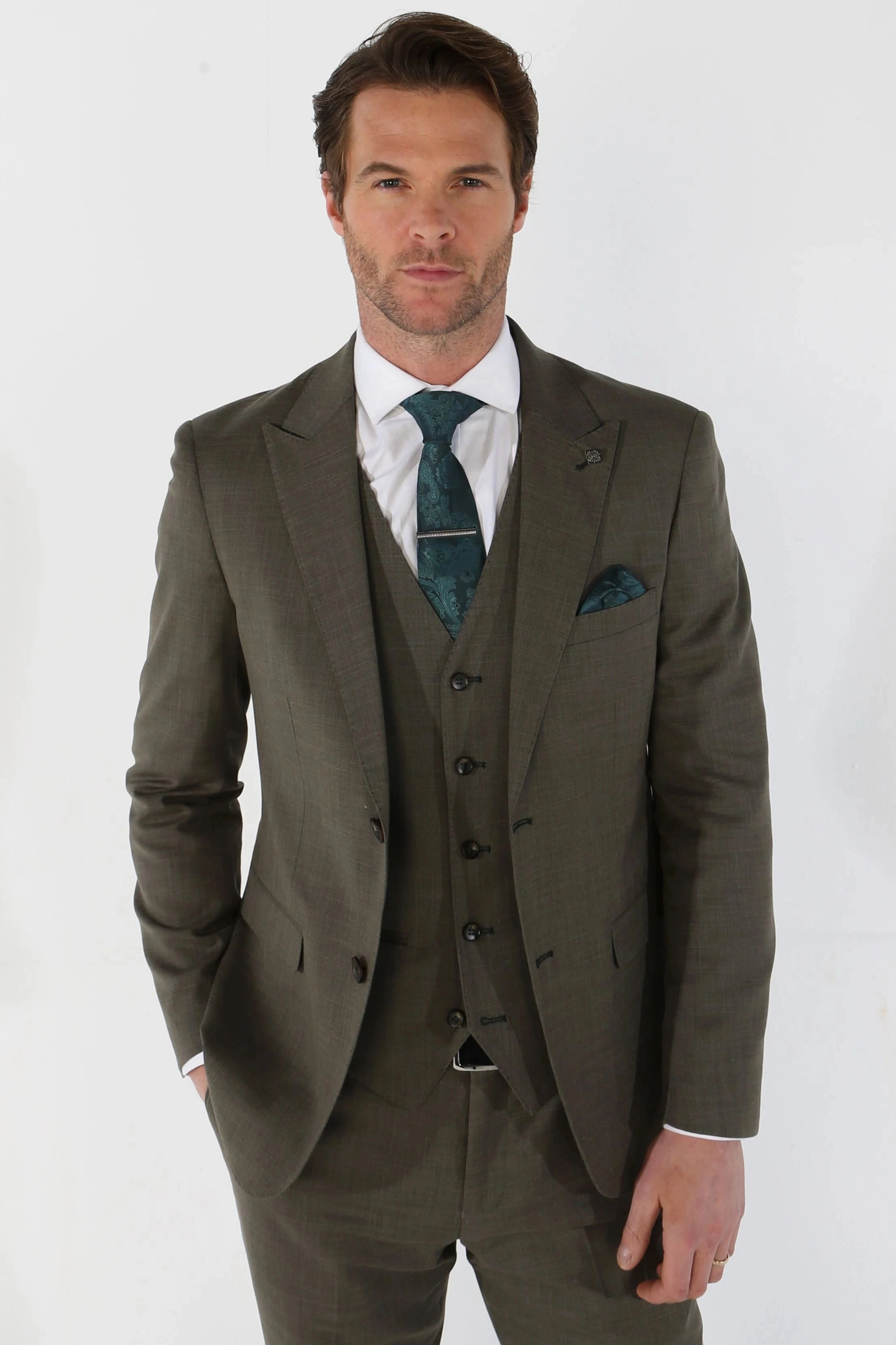 Men's 3 Piece Sage Summer Wedding Tailored Fit Suit