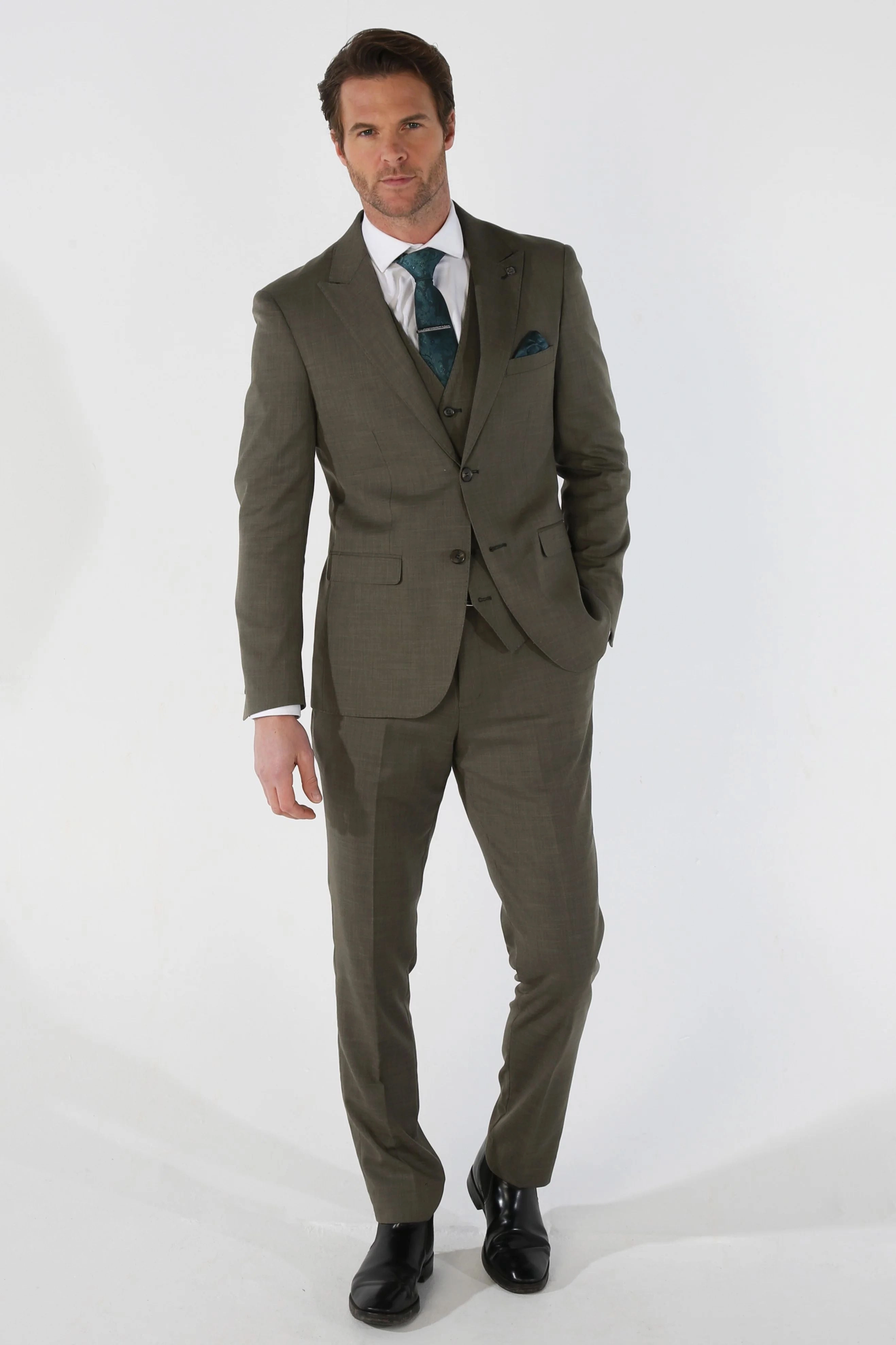 Men's 3 Piece Sage Summer Wedding Tailored Fit Suit