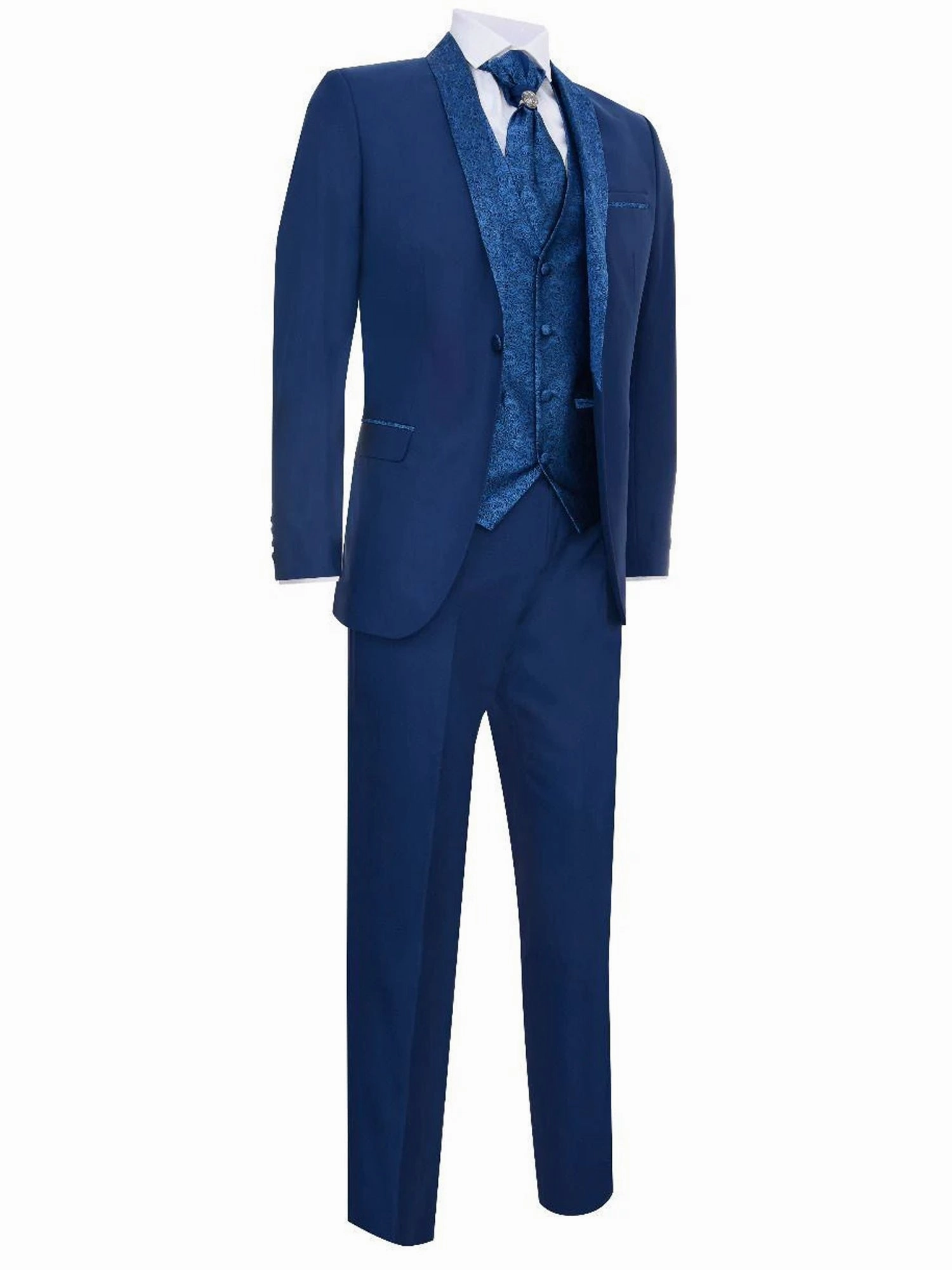 Men's 4 Piece Blue Tailored Wedding Suit