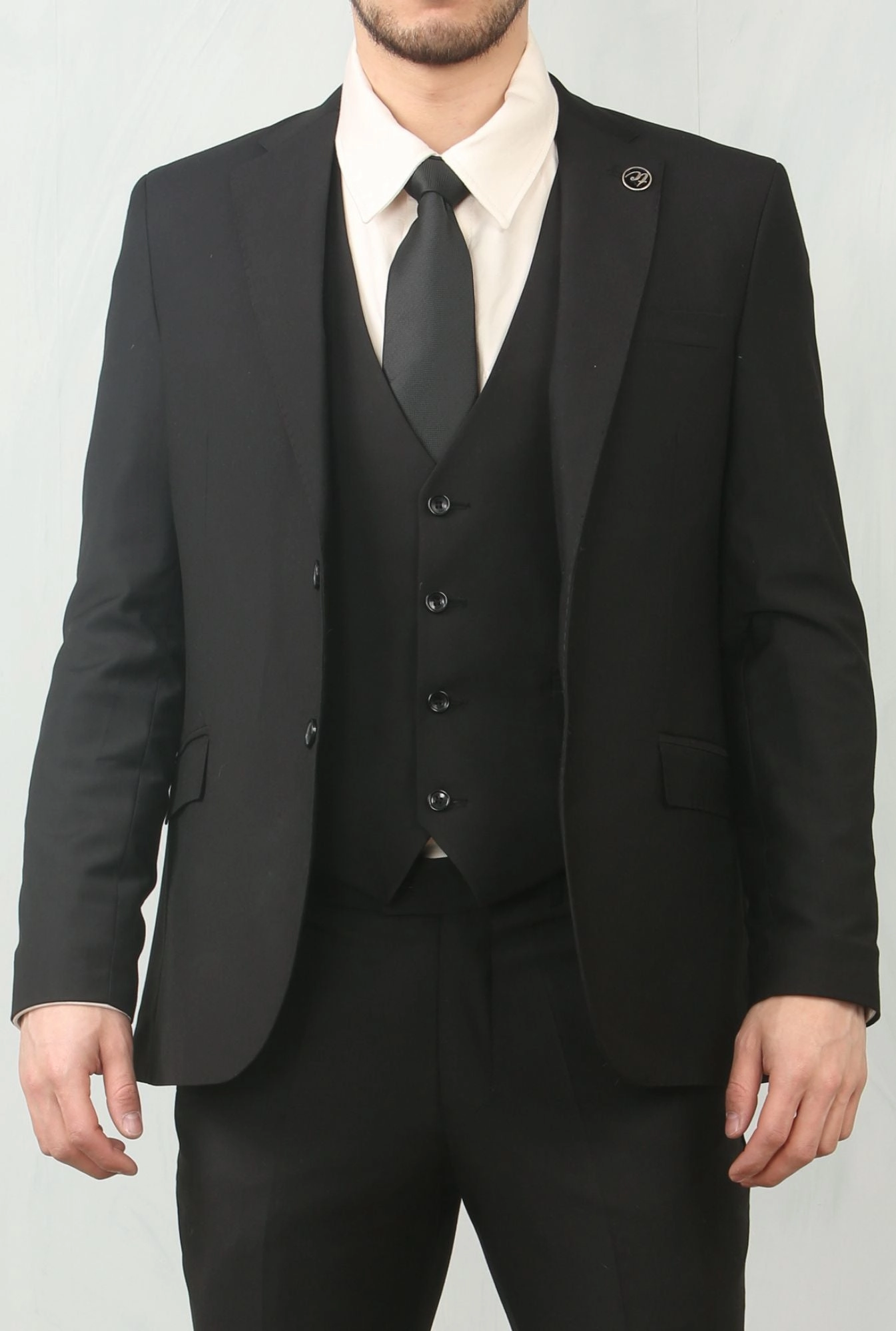 Men's Black 3 Piece Formal Classic Prom Suit Workwear