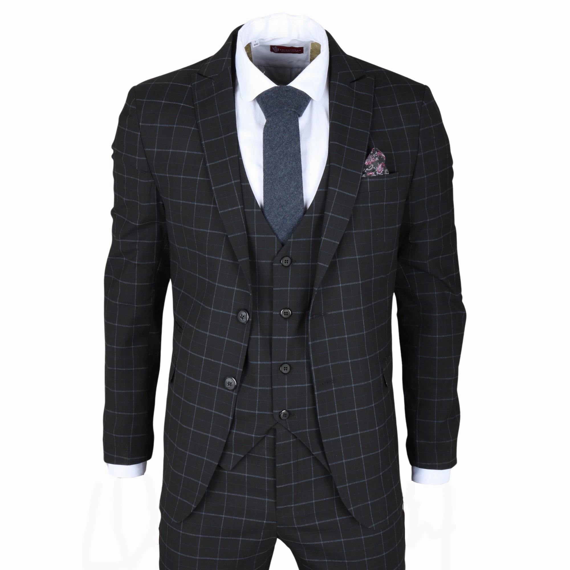 Men's Black Checked 3 Piece Suit Tailored Fit
