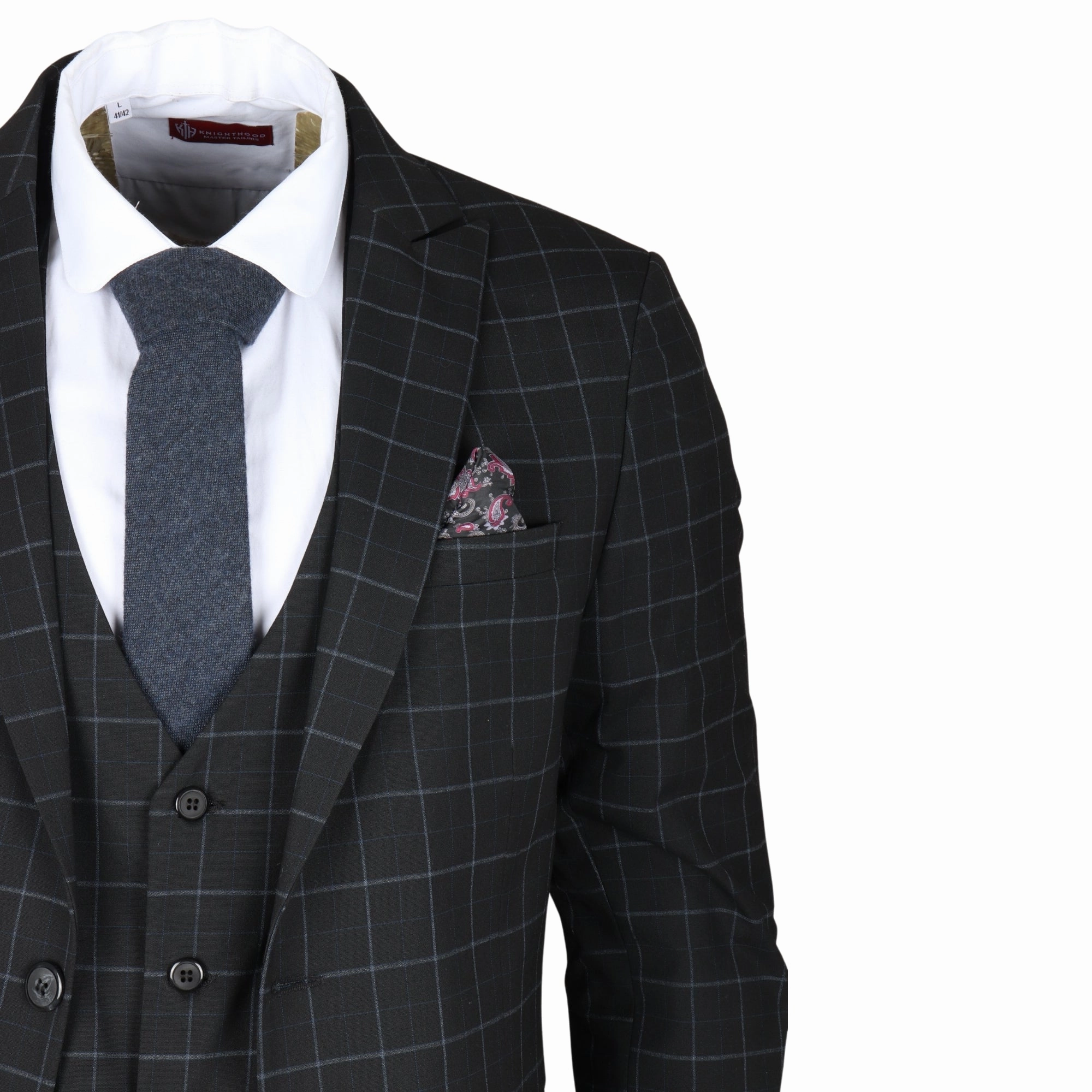 Men's Black Checked 3 Piece Suit Tailored Fit