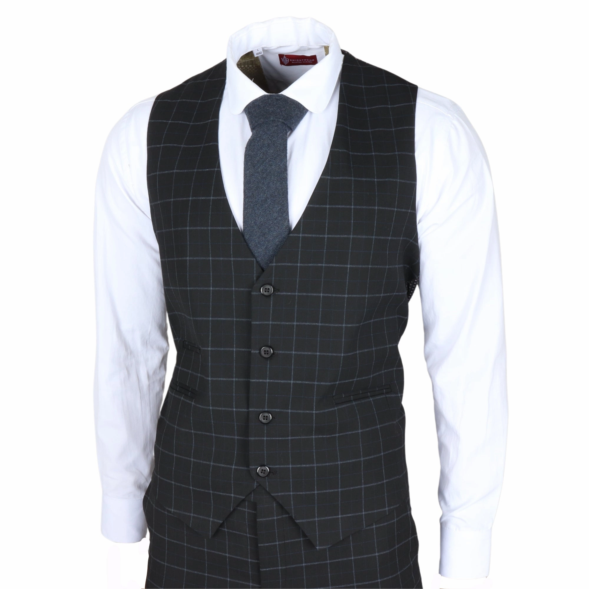 Men's Black Checked 3 Piece Suit Tailored Fit