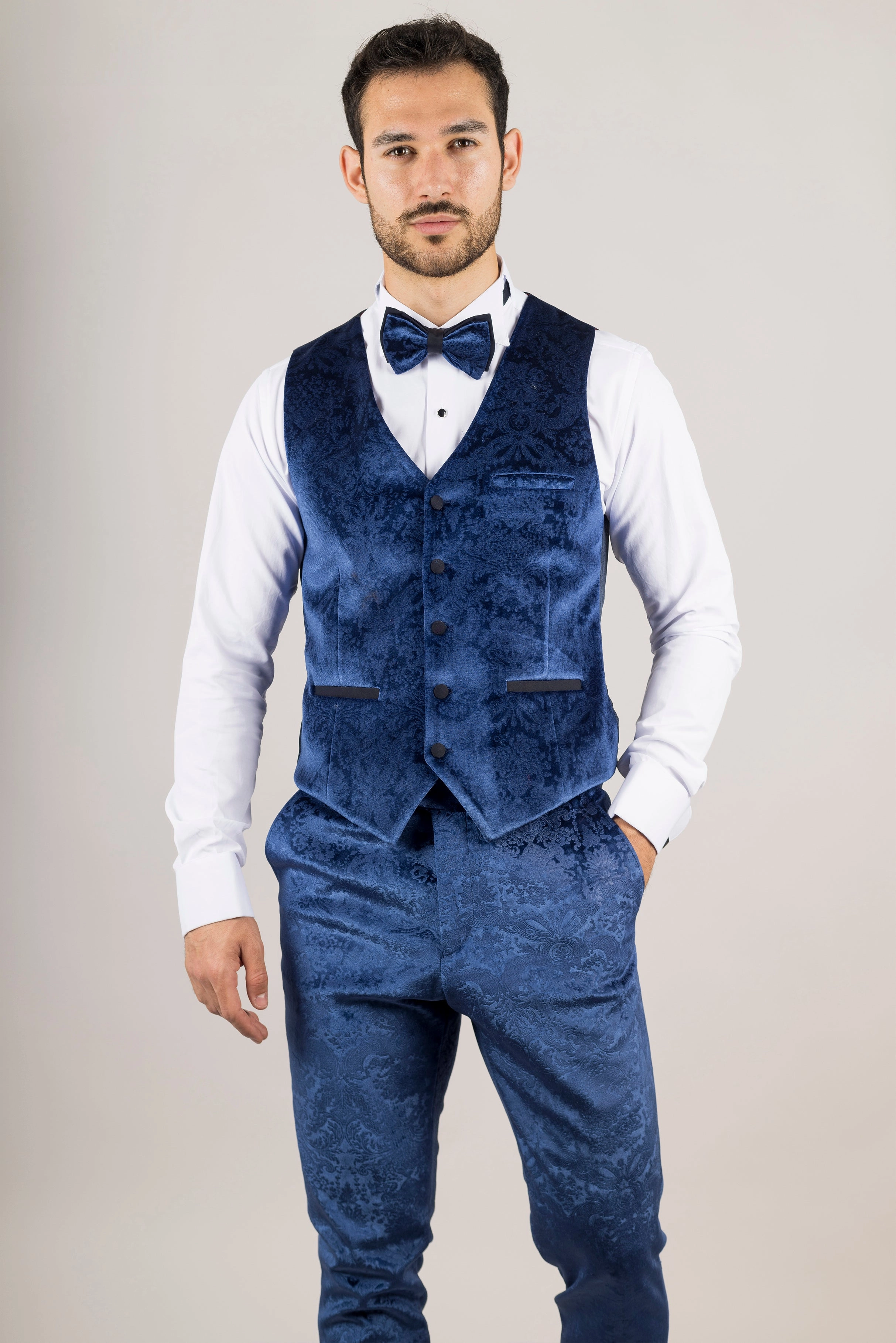 Men's Blue 3 Piece Velvet Wedding Tuxedo Formal Suit