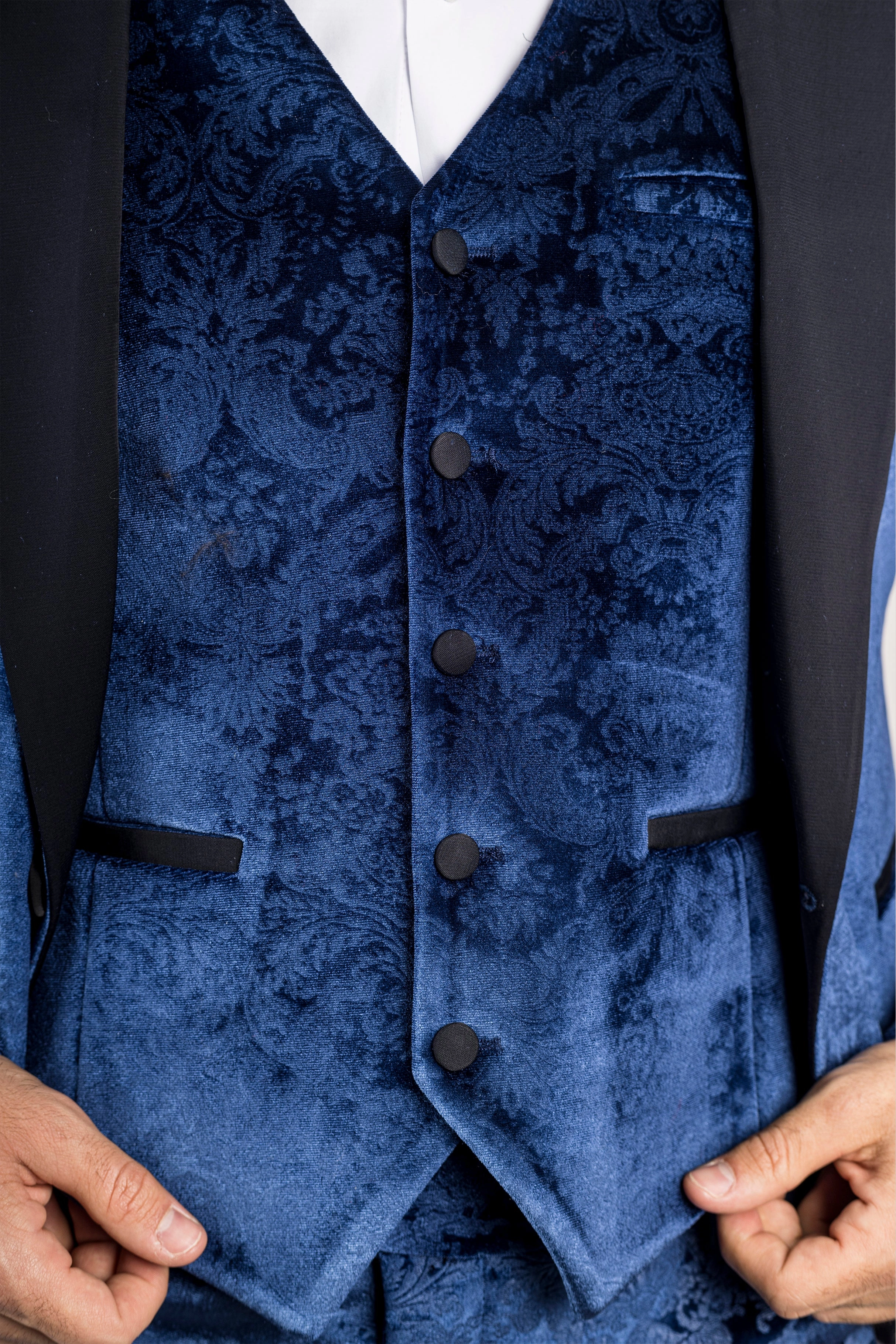 Men's Blue 3 Piece Velvet Wedding Tuxedo Formal Suit