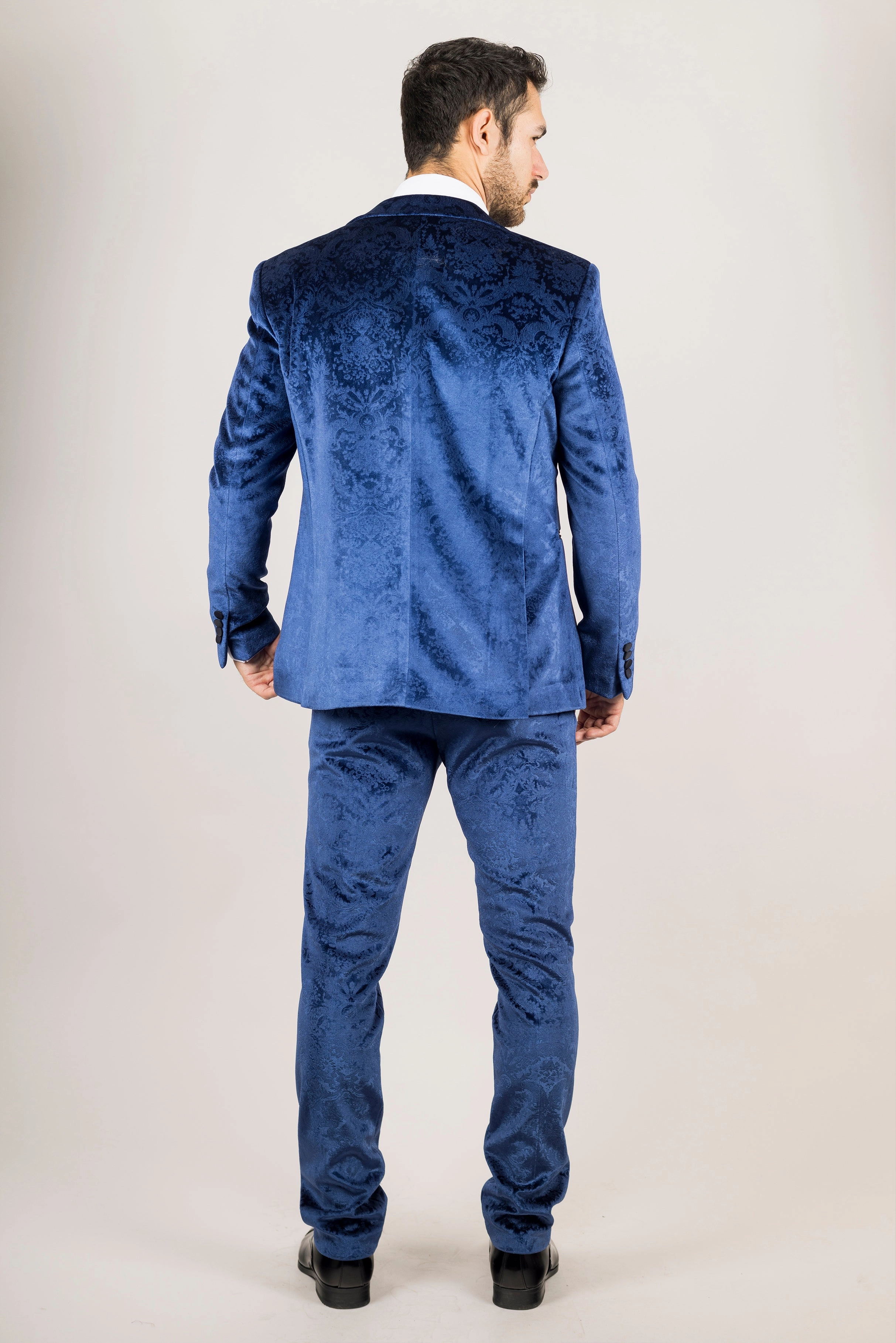 Men's Blue 3 Piece Velvet Wedding Tuxedo Formal Suit