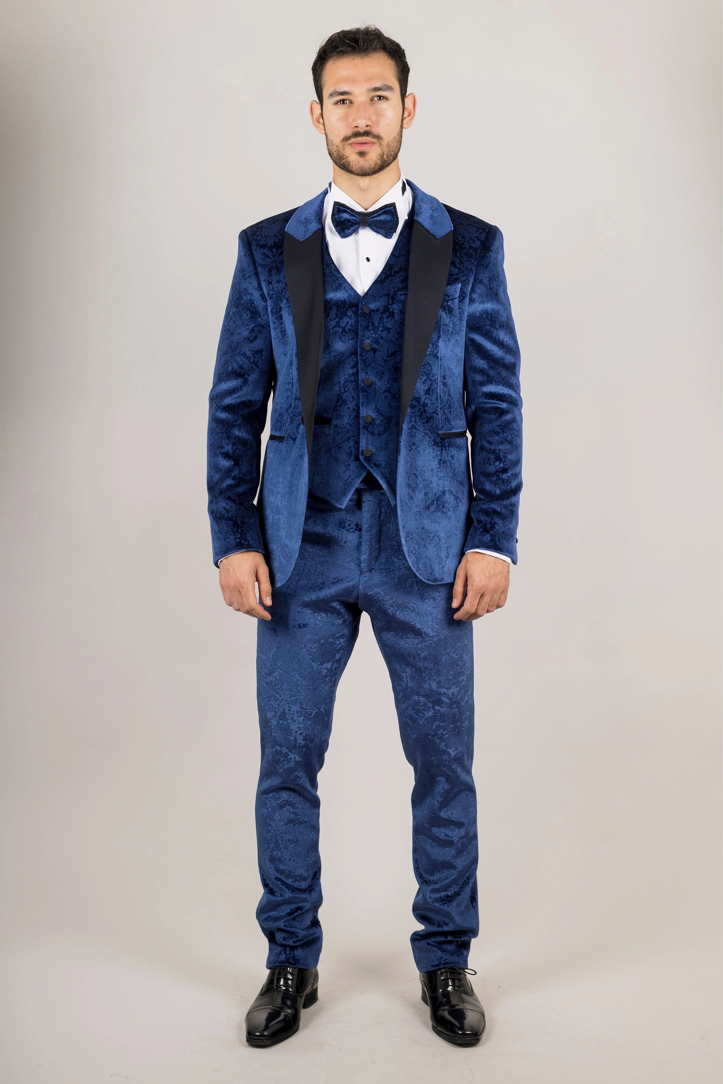 Men's Blue 3 Piece Velvet Wedding Tuxedo Formal Suit