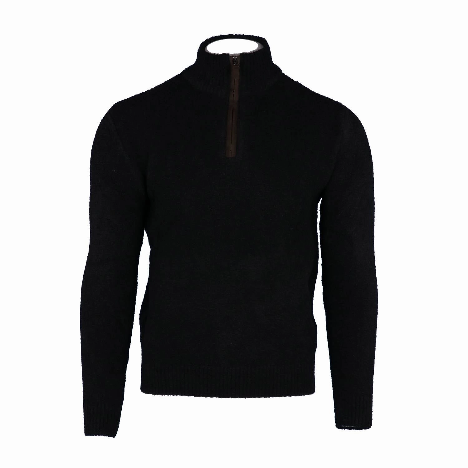 Men's Boucle Suede Trimmed Quarter Zip In Black turtleneck sweaters sale