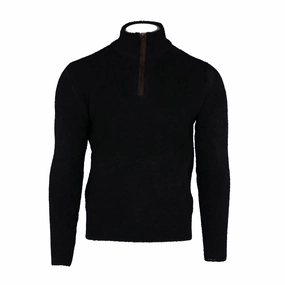 Men's Boucle Suede Trimmed Quarter Zip In Black turtleneck sweaters sale