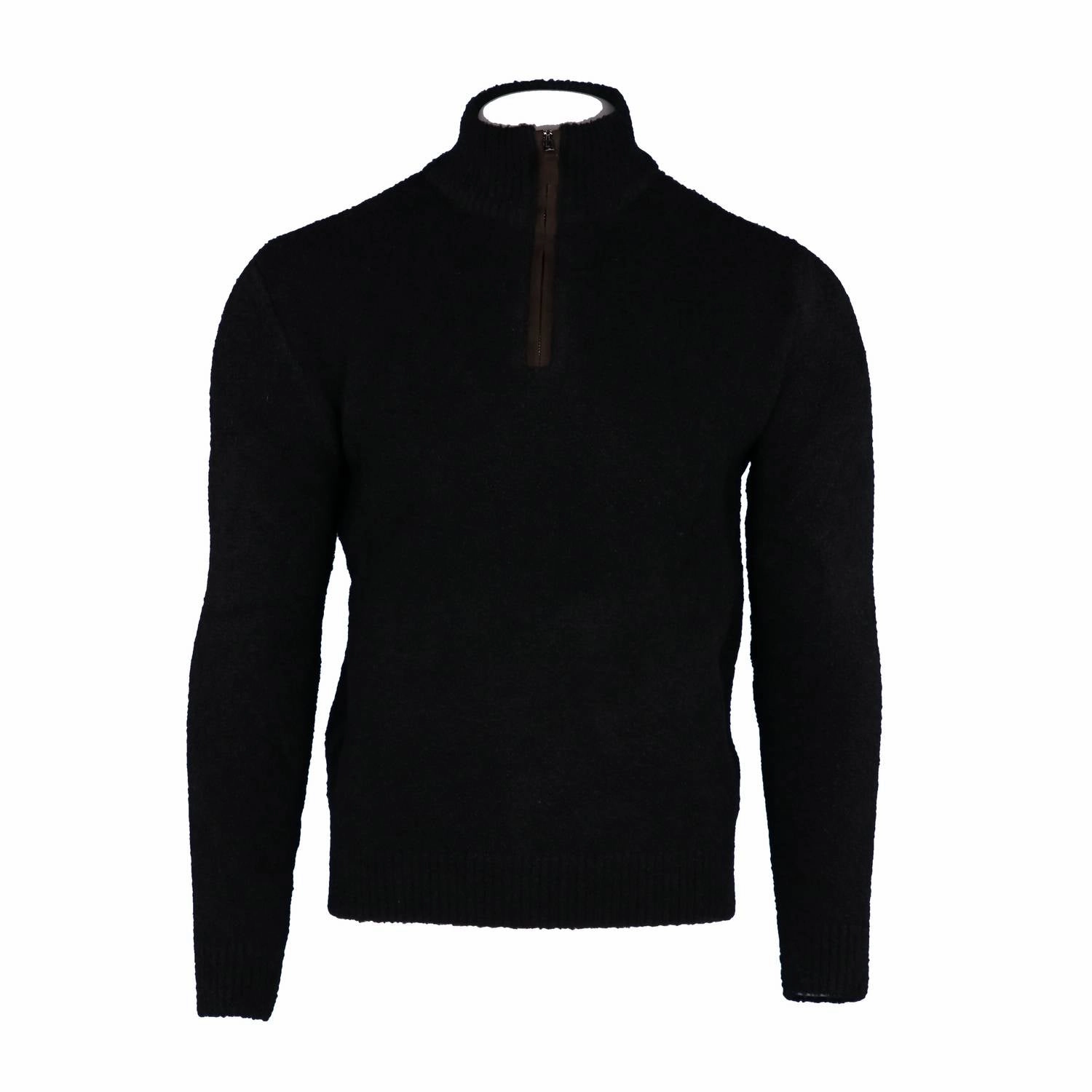 Men's Boucle Suede Trimmed Quarter Zip In Black