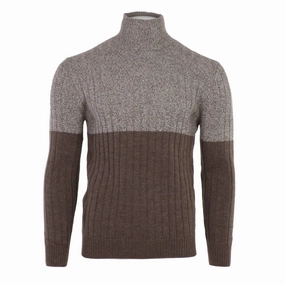 Men's Cashmere Mouline Mockneck Sweater In Brown & Tan knit sweaters cheap