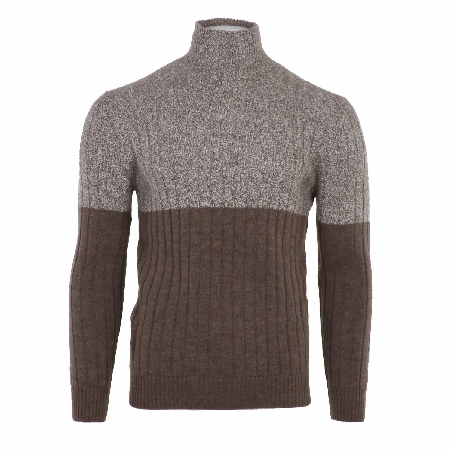 Men's Cashmere Mouline Mockneck Sweater In Brown & Tan knit sweaters cheap
